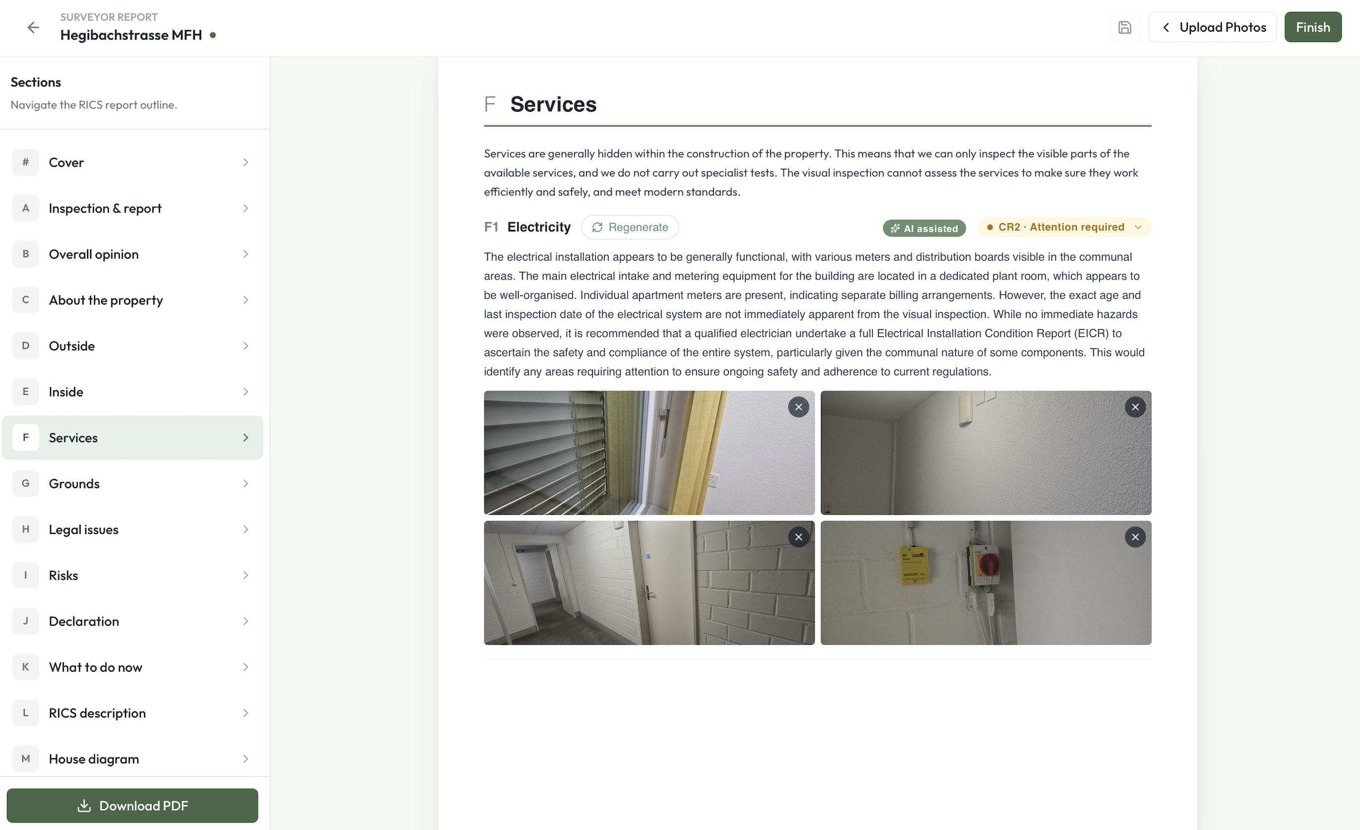 BIRD report section showing condition rating labels for a component.